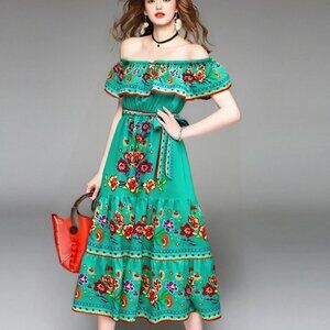 Off Shoulder Boho Floral Maxi Dress Cocktail Party Evening Summer Sundress